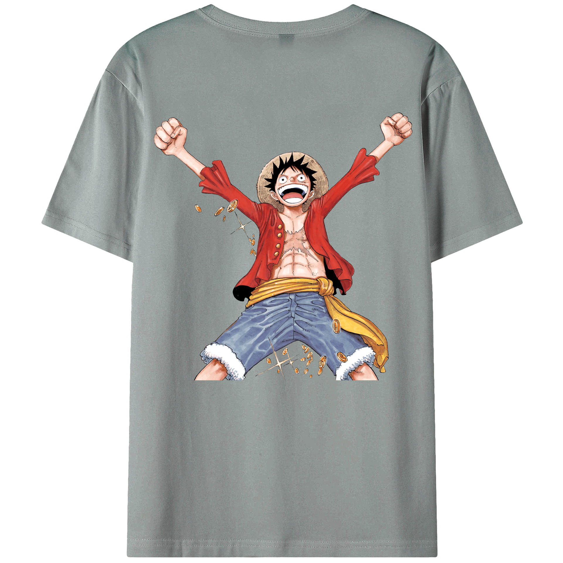 ワンピース モンキー・D・ルフィ ONE PIECE Monkey D. Luffy 綿100％ メンズ半袖Tシャツ（バックプリント） 通気性